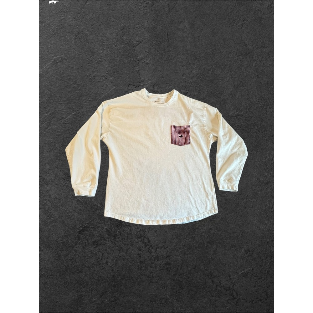 Southern Marsh Pocket Tee Large White Long Sleeve Gingham Applique Logo